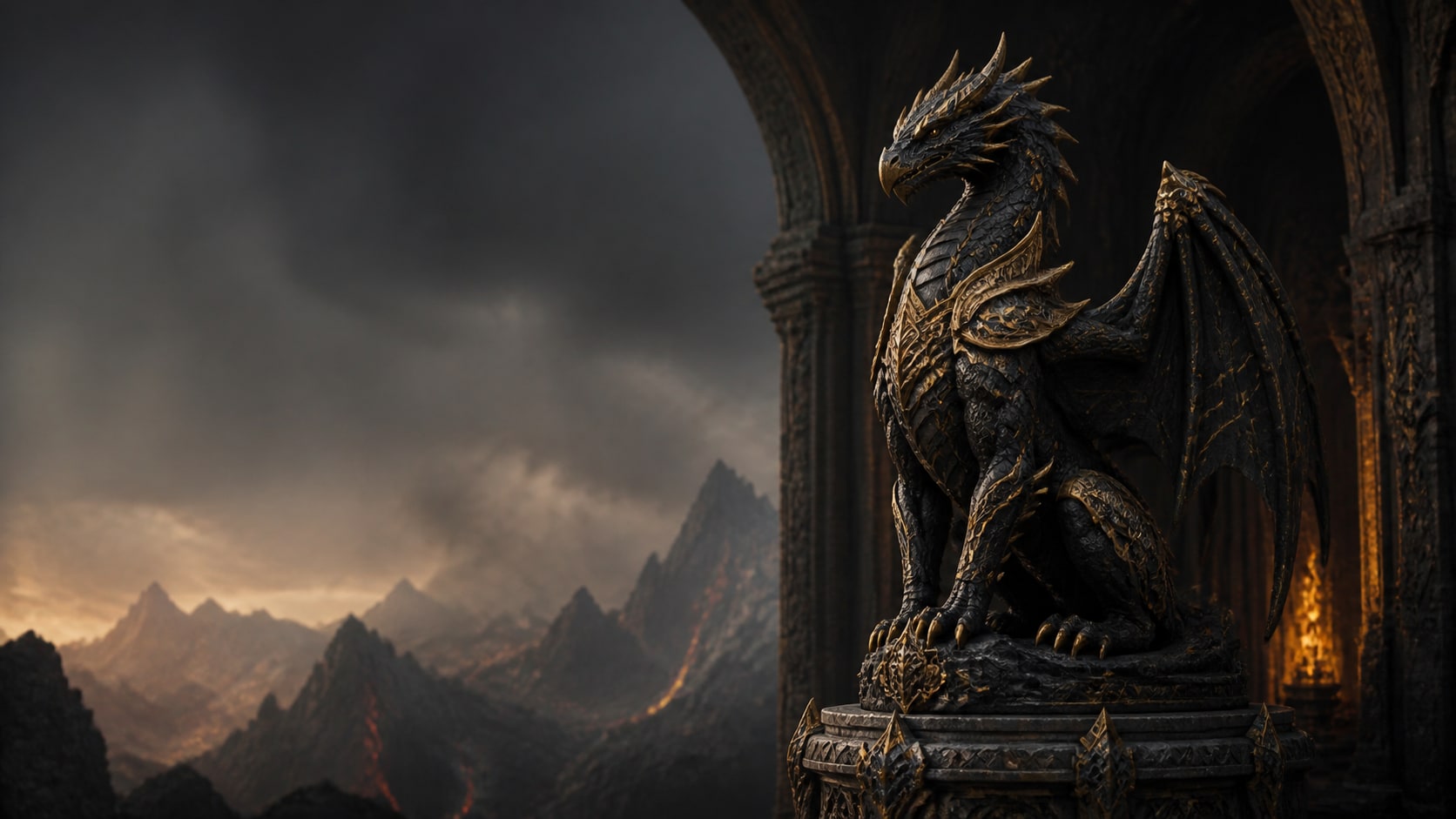 Vaelor dragon guardian collectible overlooking the Ashen Peaks